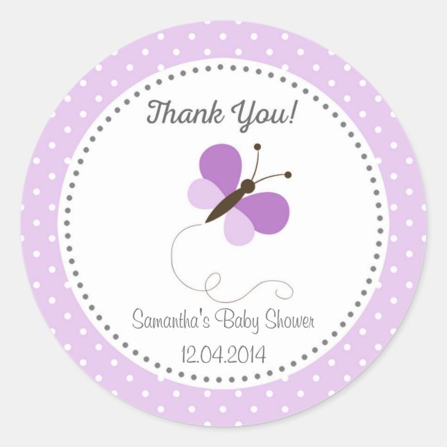 Purple Butterfly Baby Shower Sticker (Front)