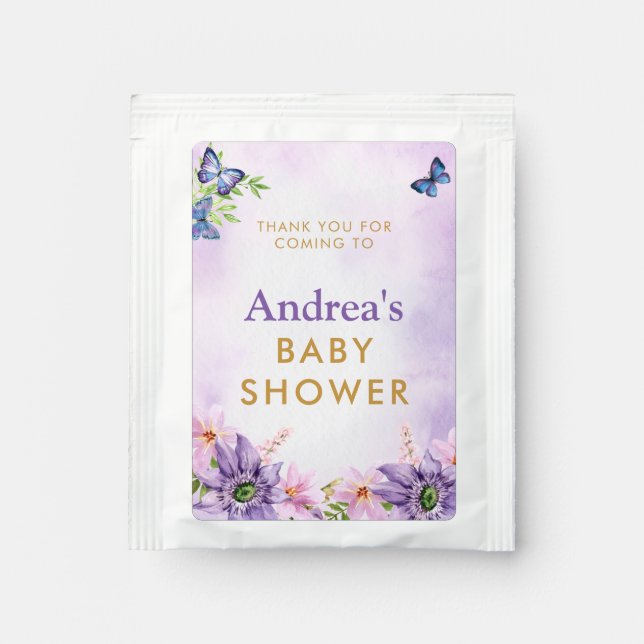 Purple Butterfly Baby Shower Tea Bag Drink Mix (Front)