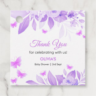Purple Butterfly Baby Shower Thank You  Favor Tags