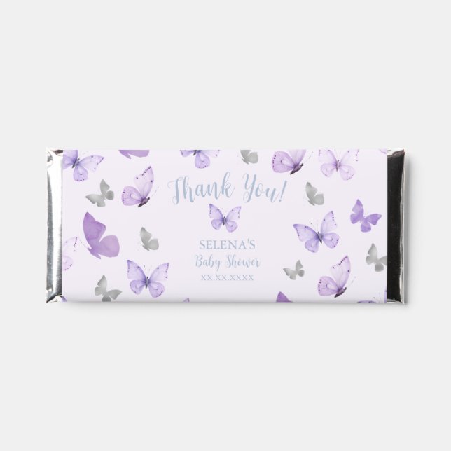 Purple Butterfly Baby Shower Thank You  Hershey Bar Favors (Front)
