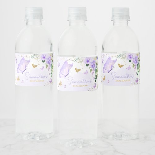 Purple Butterfly Baby Shower  Water Bottle Label