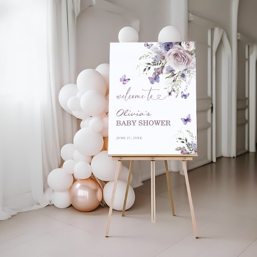 Purple Butterfly Baby Shower Welcome  Foam Board