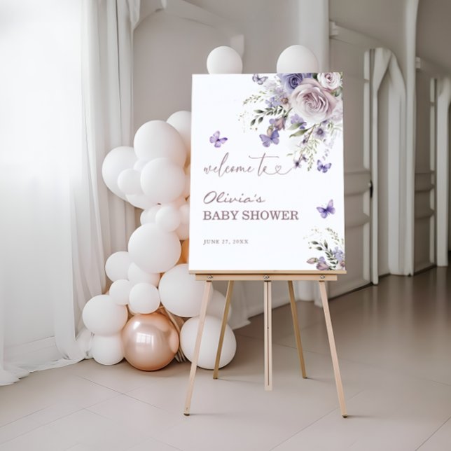 Purple Butterfly Baby Shower Welcome  Foam Board (Creator Uploaded)