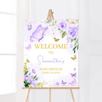 Purple Butterfly Baby Shower Welcome