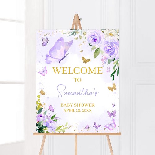 Purple Butterfly Baby Shower Welcome Poster