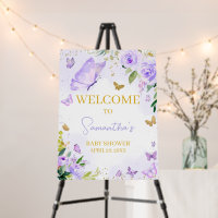 Purple Butterfly Baby Shower Welcome Sign