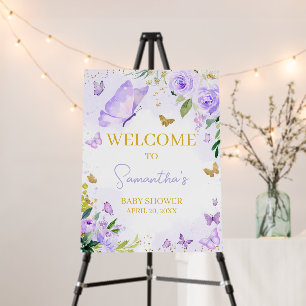 Purple Butterfly Baby Shower Welcome Sign