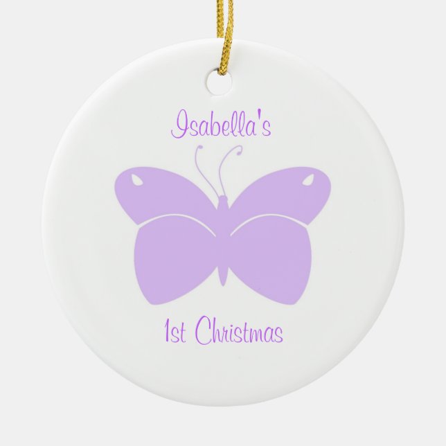 Purple Butterfly Baby's 1st Christmas Ornament (Front)