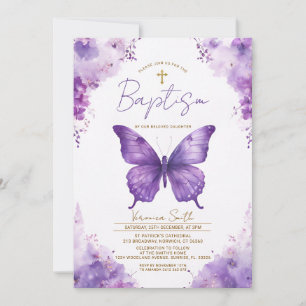 Purple Butterfly Baptism Invitation