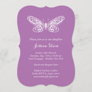 Purple Butterfly Bat Mitzvah Invitation