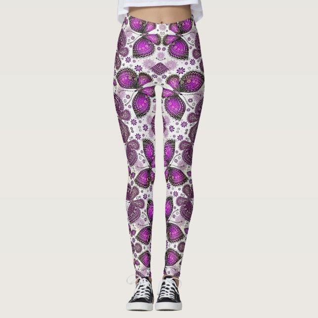 Purple butterfly batik patterned leggings (Front)