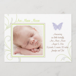 Purple Butterfly Birth Announcement