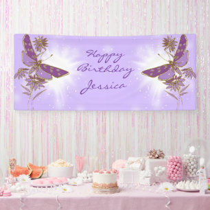 Purple Butterfly Birthday Banner