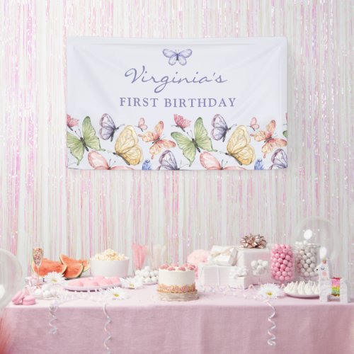 Purple Butterfly Birthday Banner