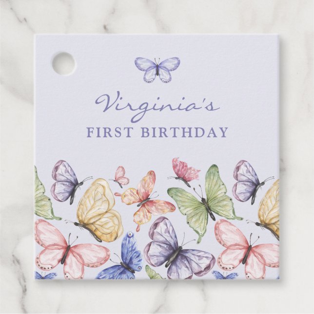 Purple Butterfly Birthday Favor Tags (Front)