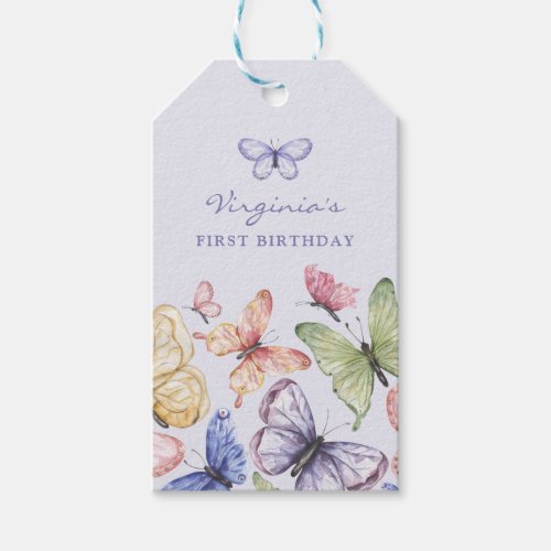 Purple Butterfly Birthday Gift Tags