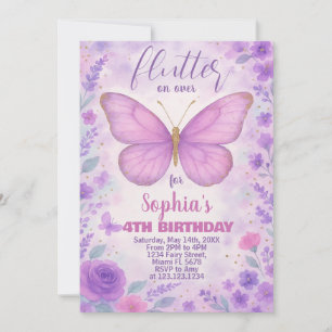 Purple Butterfly Birthday Invitation