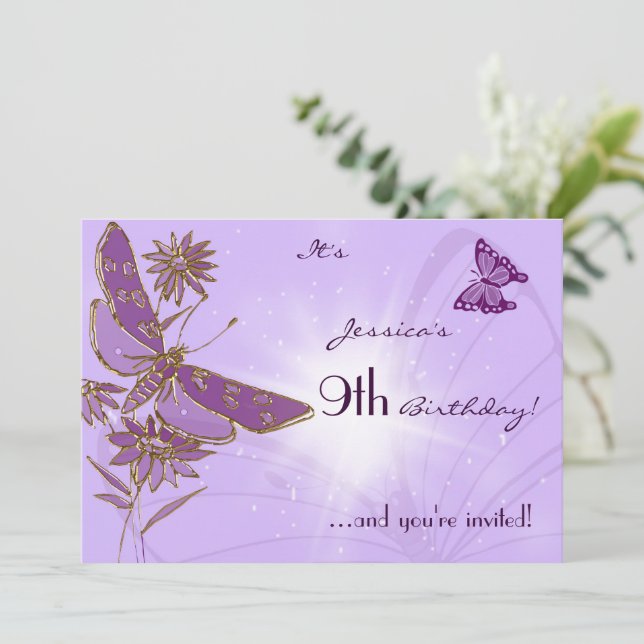 Purple Butterfly Birthday Invitation Card (Standing Front)