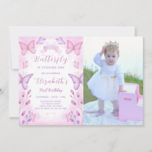 Purple Butterfly Birthday Invitation With Photo