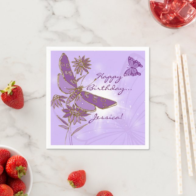 Purple Butterfly Birthday Napkins (Insitu)