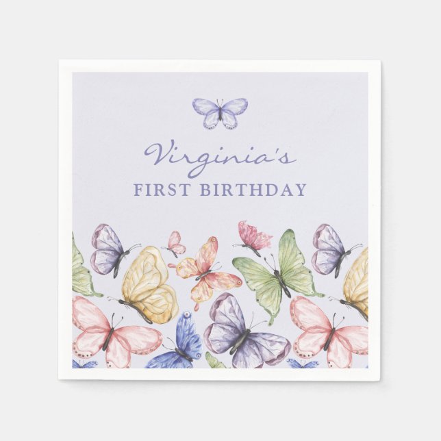 Purple Butterfly Birthday Napkins (Front)