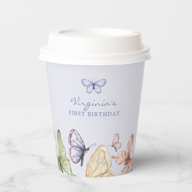 Purple Butterfly Birthday Paper Cups (Front)