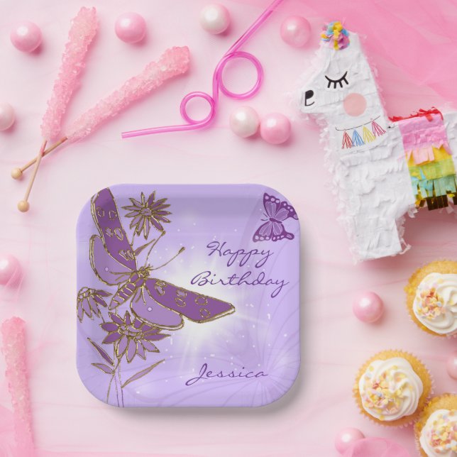 Purple Butterfly Birthday Paper Plates (Party)
