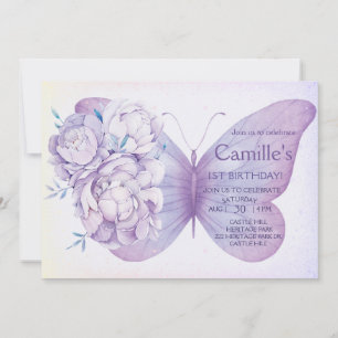 Purple Butterfly Birthday Party Floral Girl Invitation