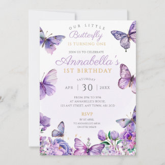 Purple Butterfly Birthday Party Invite Flutter By