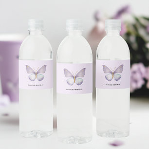 Purple Butterfly Birthday Party Water Bottle Label