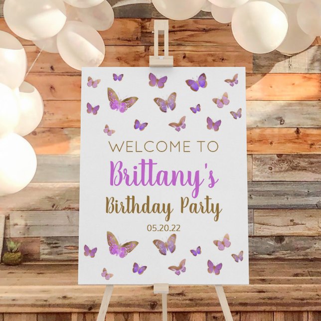 Purple Butterfly Birthday Party Welcome Sign (Creator Uploaded)