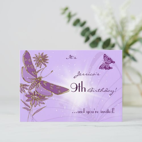 Purple Butterfly Birthday RSVP Invitation Card
