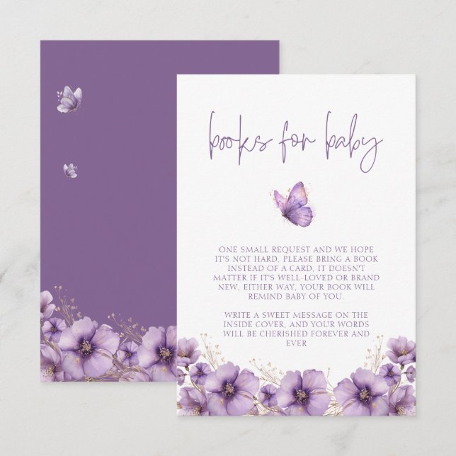 Purple Butterfly Books for Baby, Baby Shower Enclosure Card (Front/Back)