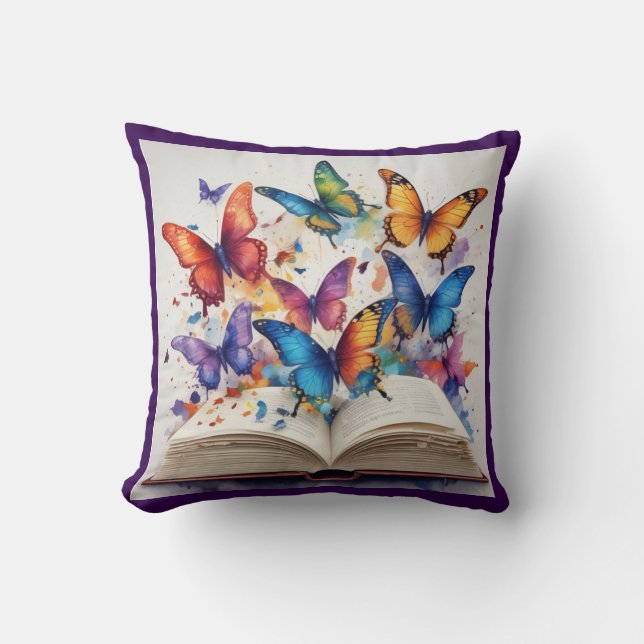 Purple Butterfly Books Pillow (Front)