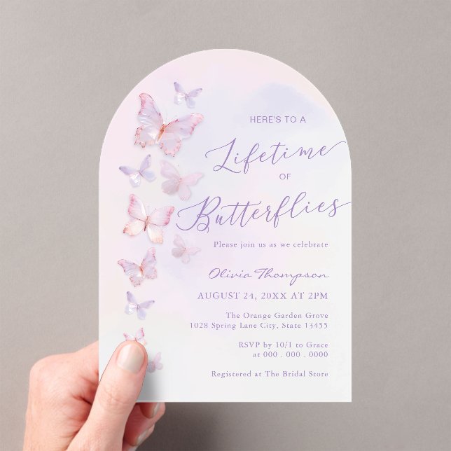 Purple Butterfly Bridal Shower  Acrylic Invitations (Insitu (Handheld))