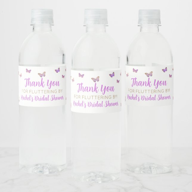 Purple Butterfly Bridal Shower Favor Water Bottle Label (Bottles)