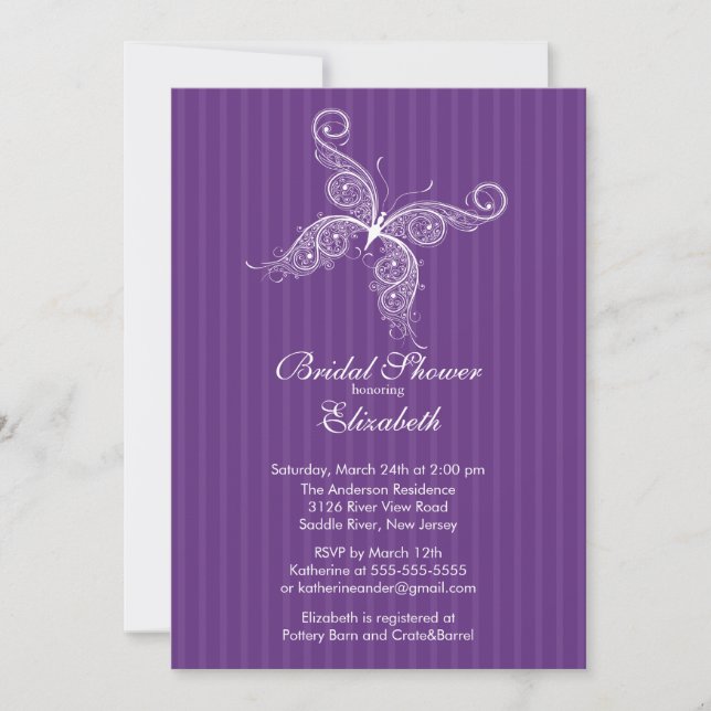 Purple Butterfly Bridal Shower Invitation (Front)