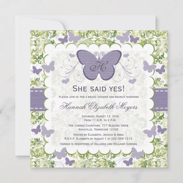 Lilacs and Butterflies Bridal Shower Invitation