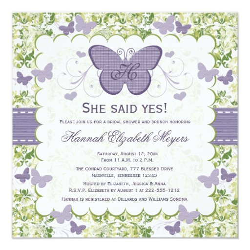 Purple Butterfly Bridal Shower Invitations 1
