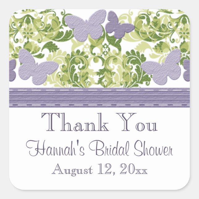 Purple Butterfly Bridal Shower Stickers Personaliz (Front)