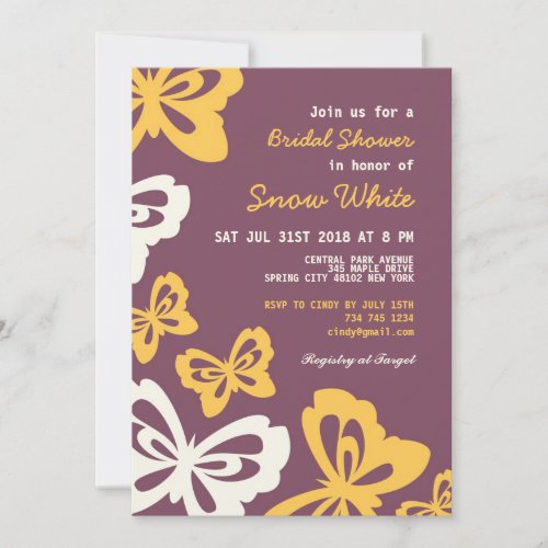 Purple Butterfly Bridal Shower Wedding Invitation