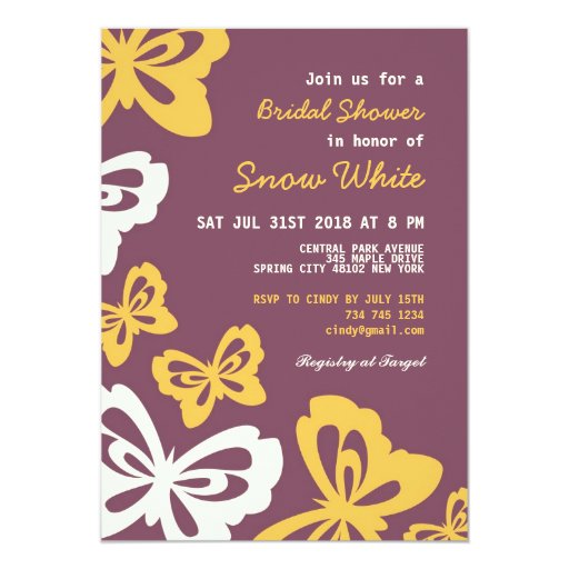 Purple Butterfly Bridal Shower Invitations 2