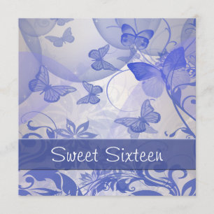 Purple Butterfly Bubbles Star Sweet Sixteen Invitation