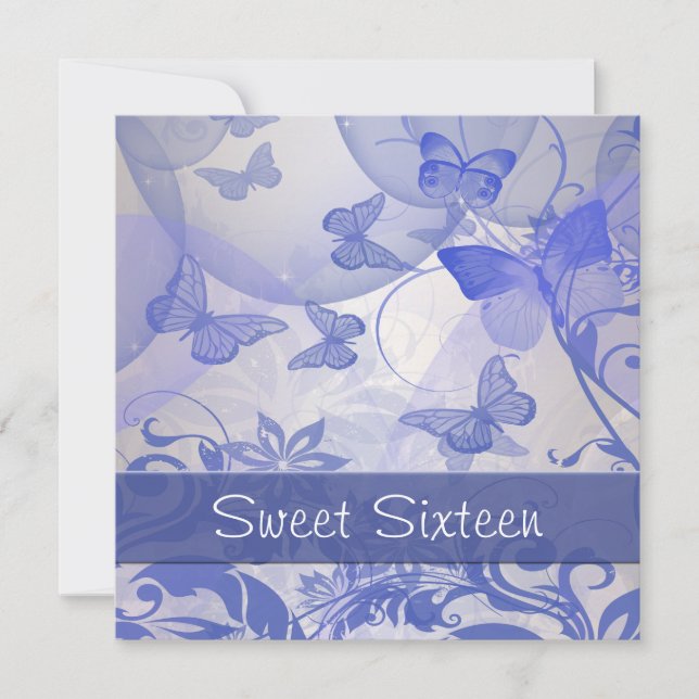 Purple Butterfly Bubbles Star Sweet Sixteen Invitation (Front)