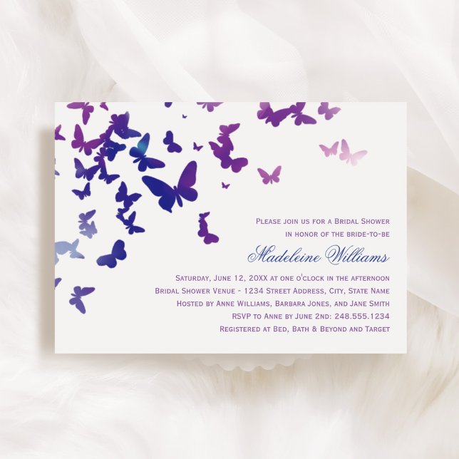 Purple Butterfly Cascade Wedding Bridal Shower Invitation (Creator Uploaded)