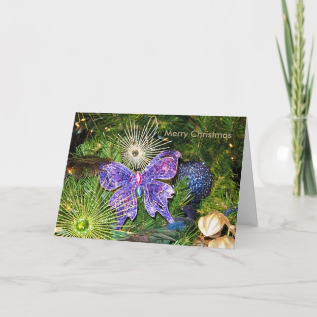Purple Butterfly Christmas New Year Greeting Card (Front)