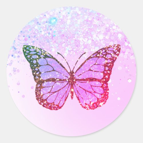 purple butterfly classic round sticker