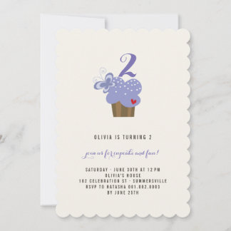 Purple Butterfly Cupcake Birthday Party Invite