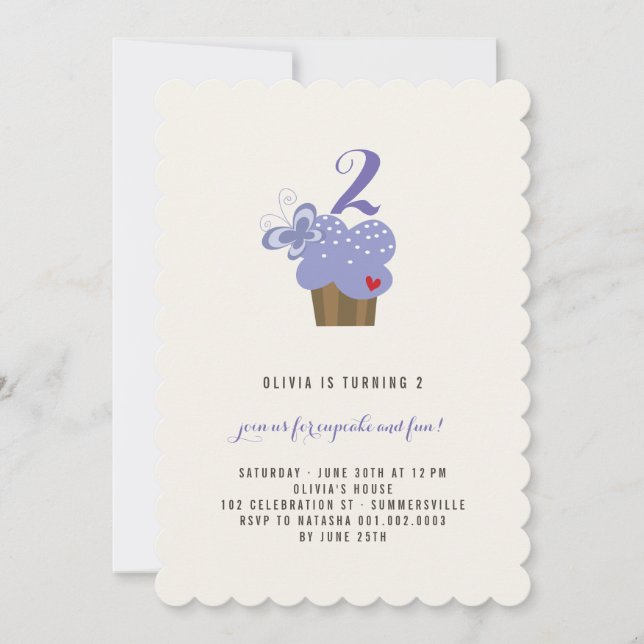 Purple Butterfly Cupcake Birthday Party Invite (Front)