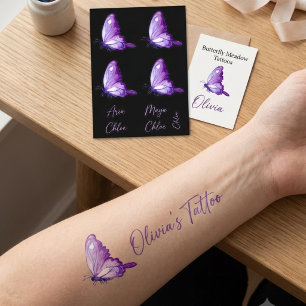 Purple Butterfly Custom Name Stylish Temporary Tattoos